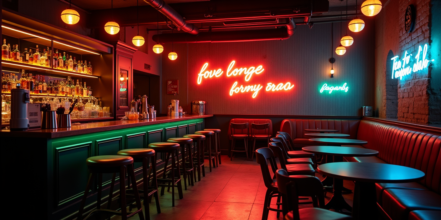 Bar lighting ideas with pendant lights LED accents and neon signs creating a cozy and vibrant atmosphere - 20 Best Bar Lighting Ideas to Enhance Ambiance February 2025 - Vorlane