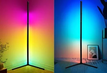 A stylish corner floor lamp featuring two distinct colored lights illuminating the surrounding area - Top 11 LED Corner Floor Lamps For 2025 - Vorlane - Vorlane