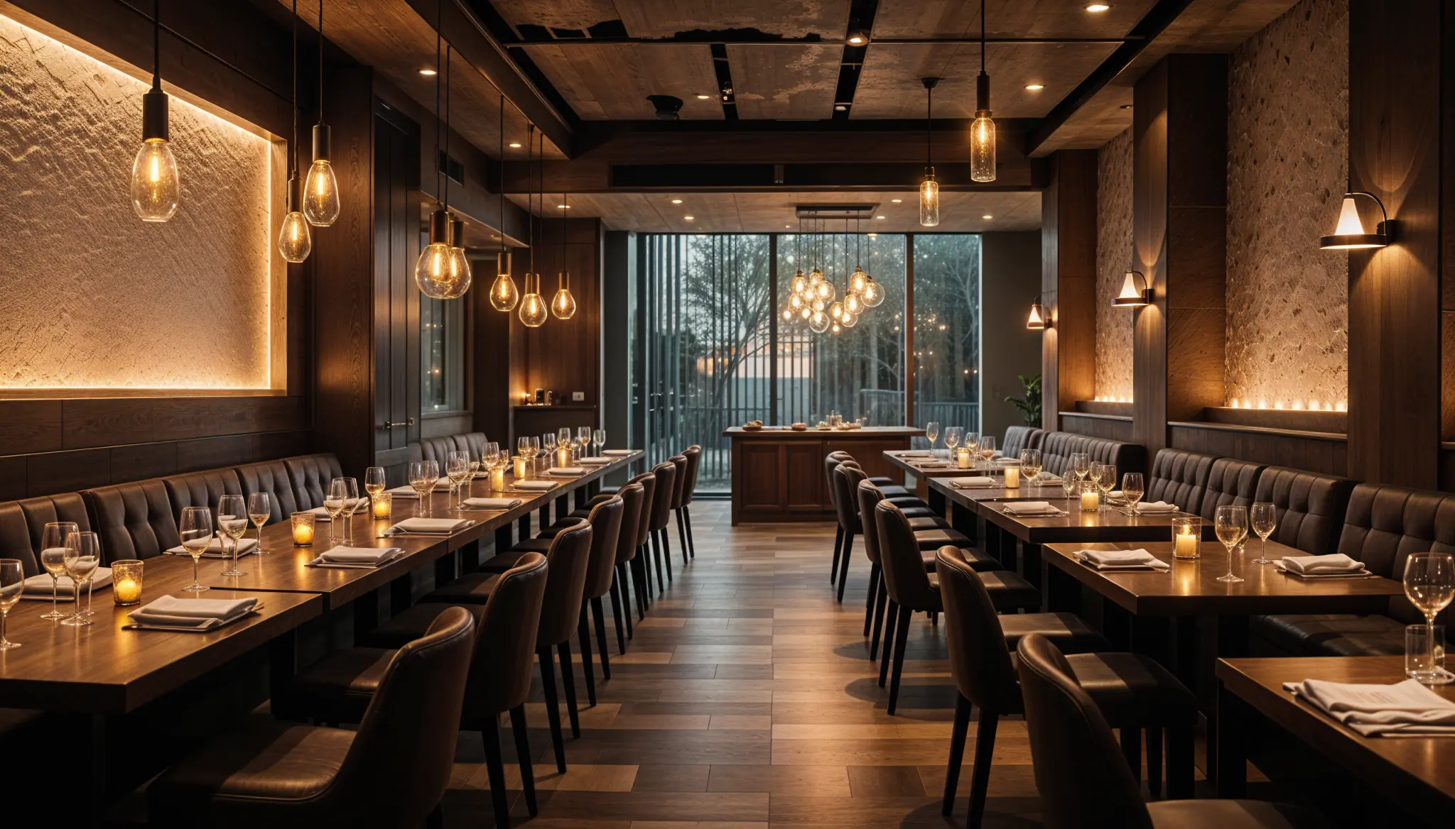 Restaurant lighting ideas featuring pendant lights recessed ceiling lights and accent lighting for a warm and inviting dining ambiance - Top 50 Restaurant Lighting Ideas & Design Tips [February 2025] - Vorlane
