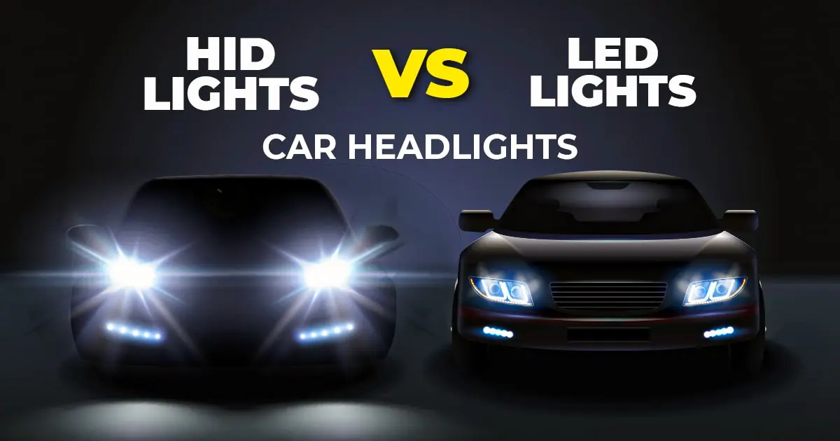 Two cars side by side one with HID lights and the other with regular headlights illuminating the road ahead - What Are HID Headlights? - Vorlane